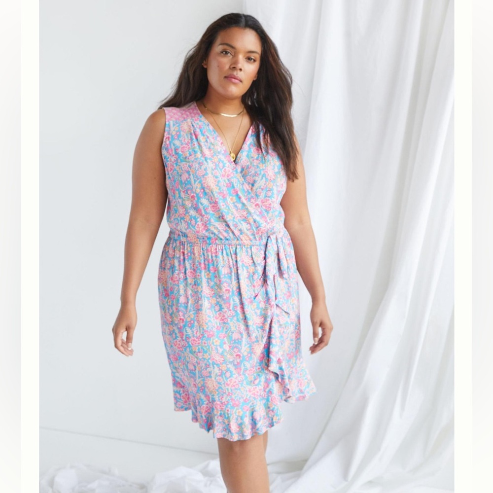 Anthropologie Pink Floral Ruffle Mini Dress